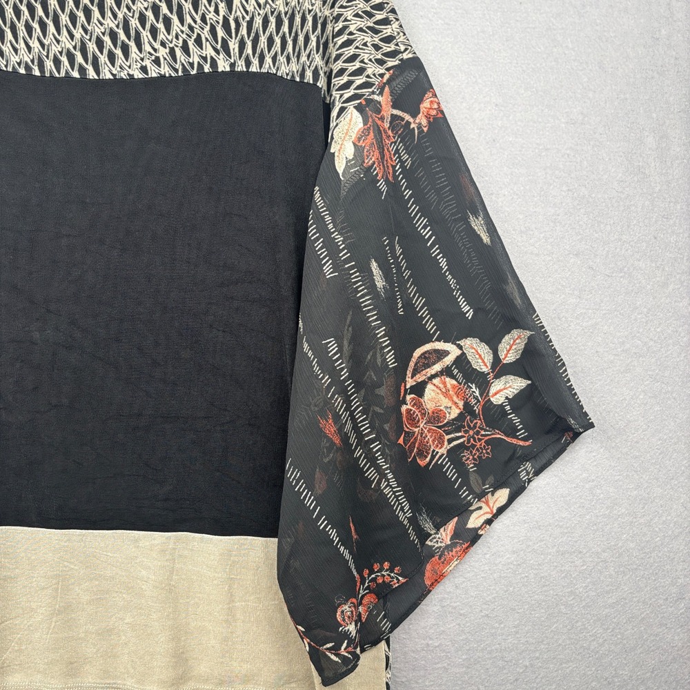 Chicos Travelers Top Womens 2 L Mixed Print Kimono Sleeve Geometric Floral - Picture 4 of 8